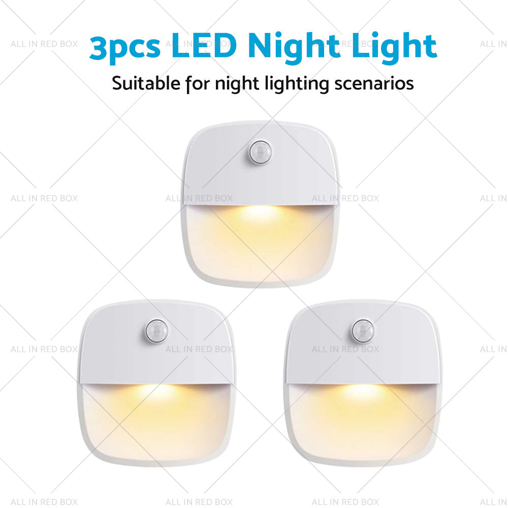3 PCS Cordless Battery-Powered LED Night Light Motion Sensor Light-Warm White