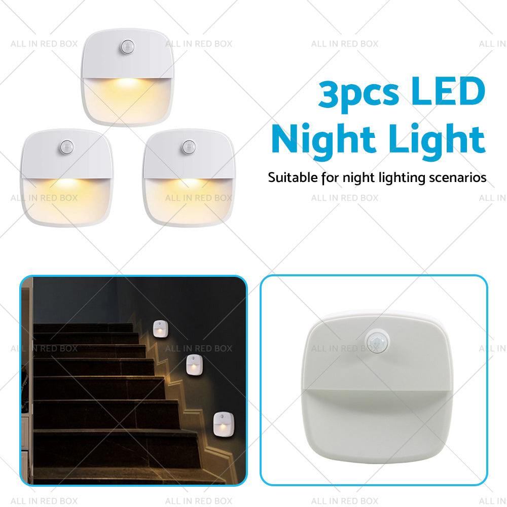 3 PCS Cordless Battery-Powered LED Night Light Motion Sensor Light-Warm White
