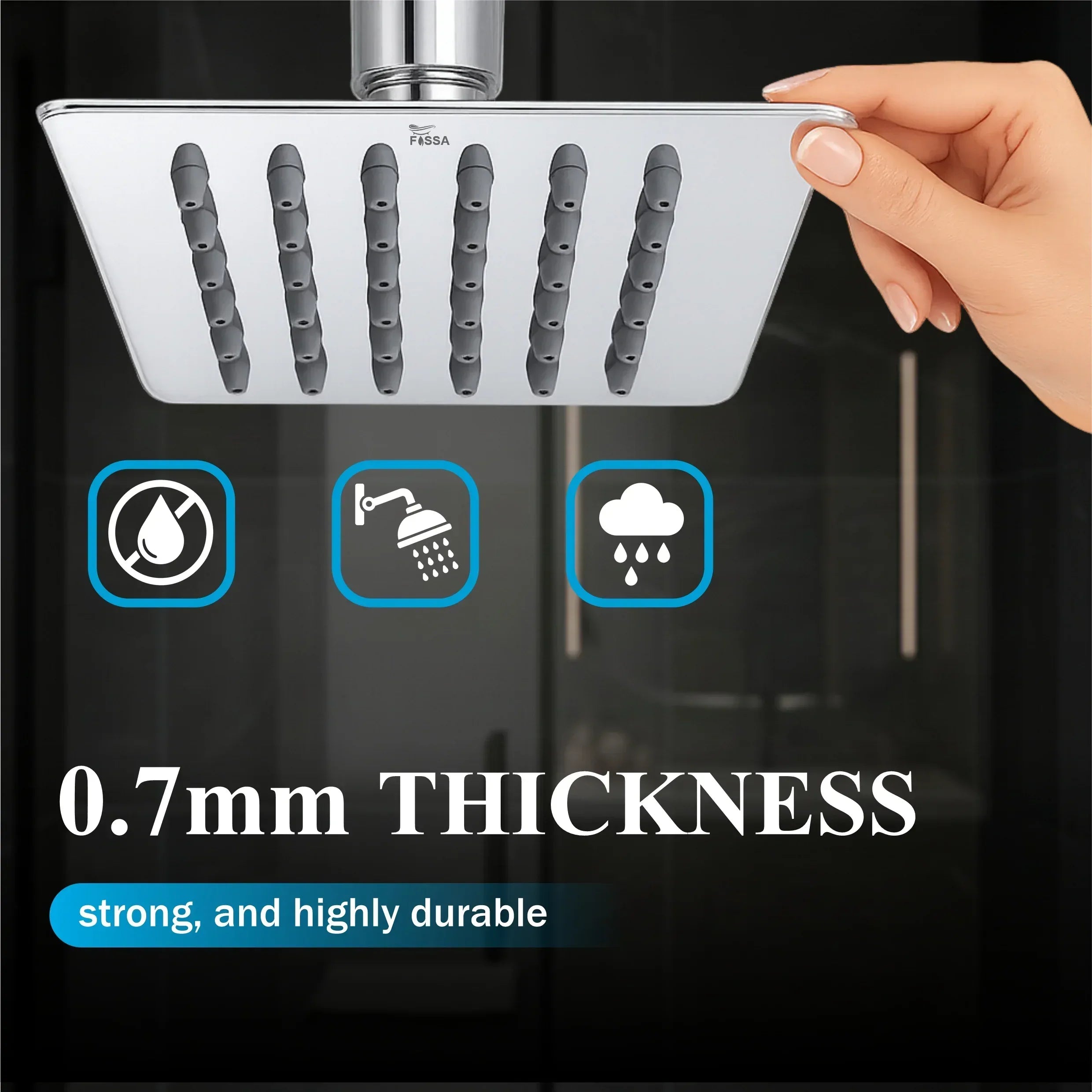 Ultra (4x4 Inches) 304- Grade Stainless Steel Chrome Finish Overhead Shower With Arm (9 Inch)