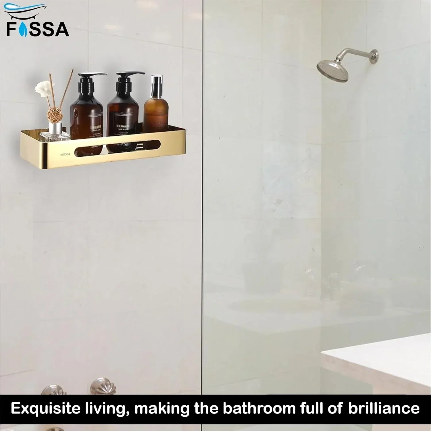 Square Stainless Steel Wall Storage Shelf (Gold)