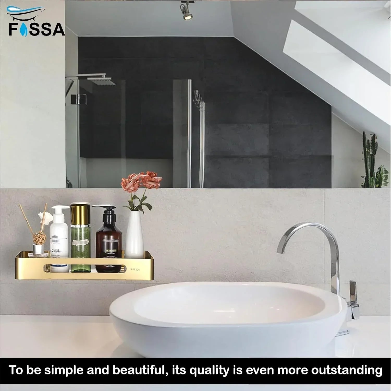 Square Stainless Steel Wall Storage Shelf (Gold)